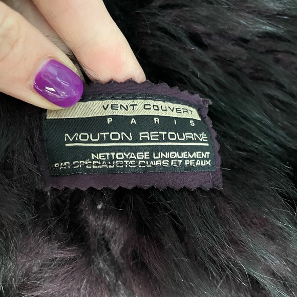 French genuine fur shearling jacket coat maroon deep purple Sz 2 small - Picture 9 of 12